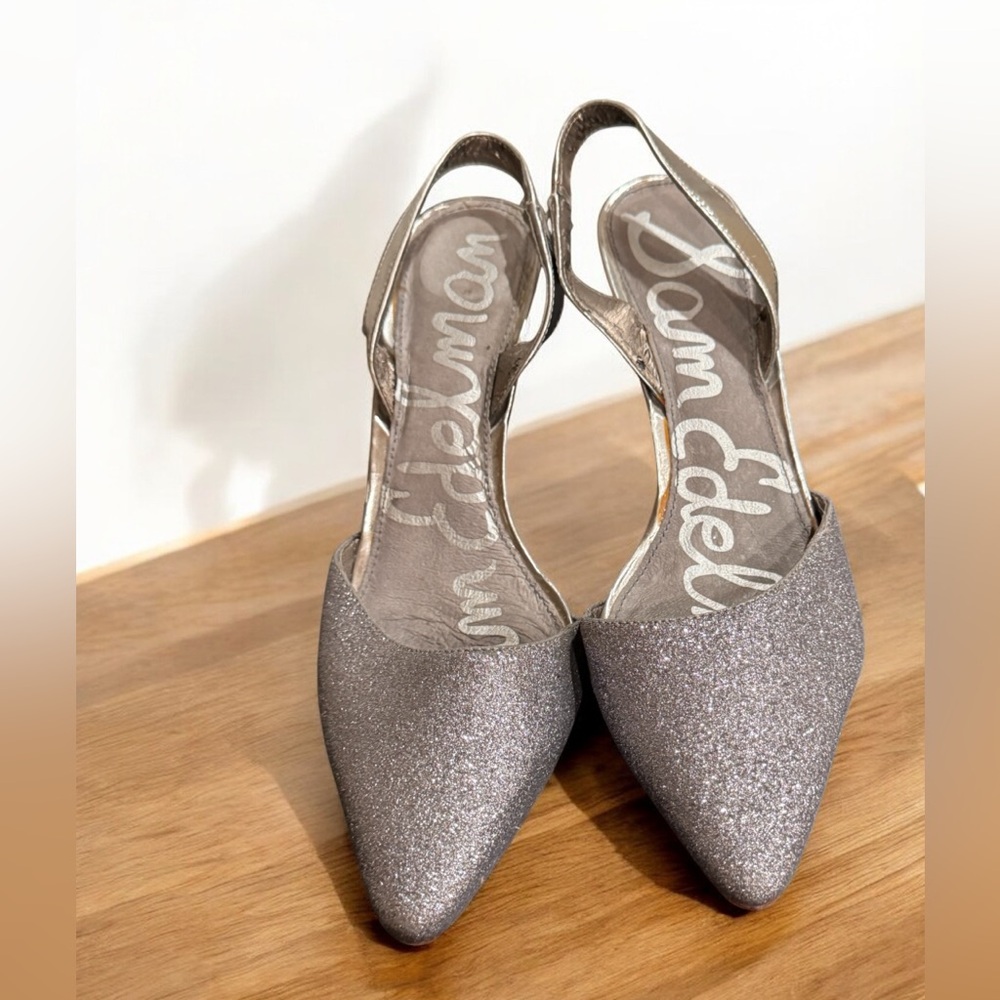 Sam Edelman Glittering Silver Heels Slingback size 8.5
